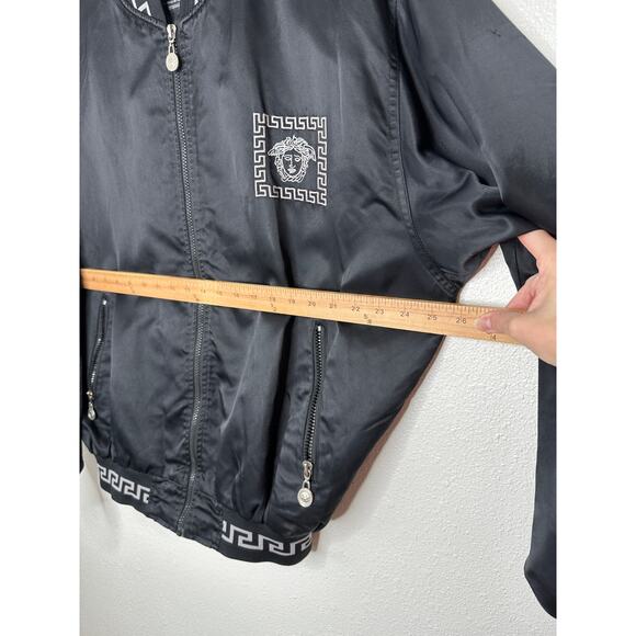 Versace Jean Medusa Black Silver Embroidered Logo Long Sleeve Zip Bomber Jacket - Picture 14 of 14